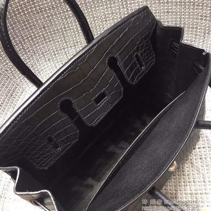 HERMES愛馬仕 birkin25cm 黑色 霧面進口尼羅鱷魚皮 手提包  Ama1139